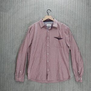 Craft + Flow Burgundy Stripe Button Down Shirt-Polka Dot Pocket Detail